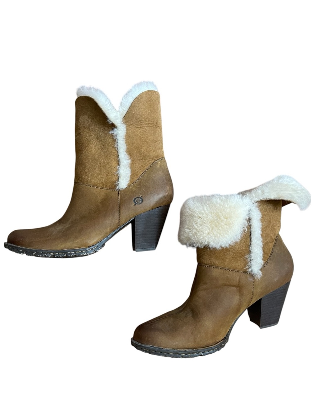 Born Donna Brown Leather Shearling Boots Genuine Sheepskin Lined Women’s 8 - Picture 2 of 13